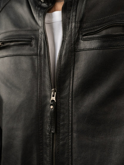 Men’s Classic Black Biker-Style Leather Jacket