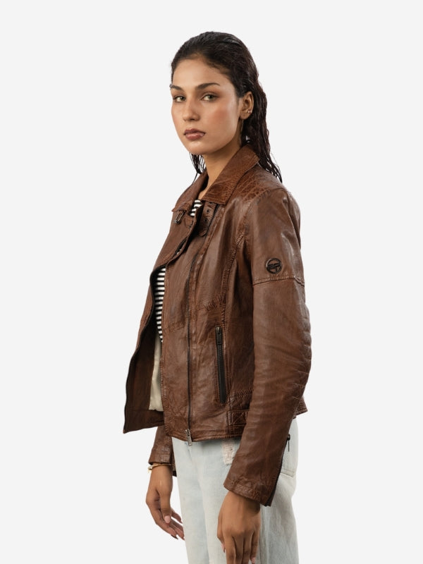 Women's Brown Leather Biker Jacket