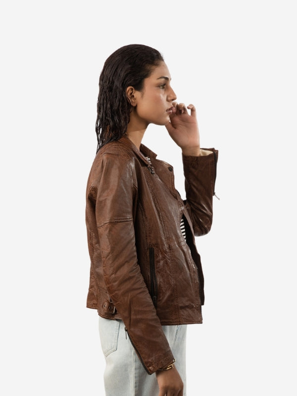 Women's Brown Leather Biker Jacket