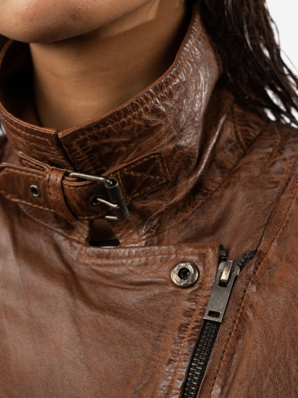 Women's Brown Leather Biker Jacket