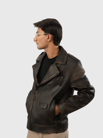 Men's Distressed Brown Vintage Biker Jacket
