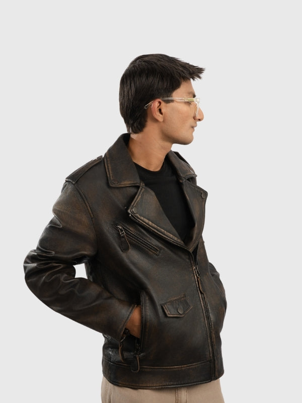 Men's Distressed Brown Vintage Biker Jacket