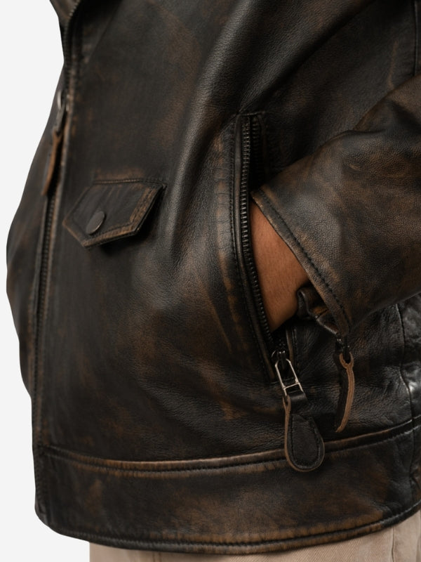 Men's Distressed Brown Vintage Biker Jacket