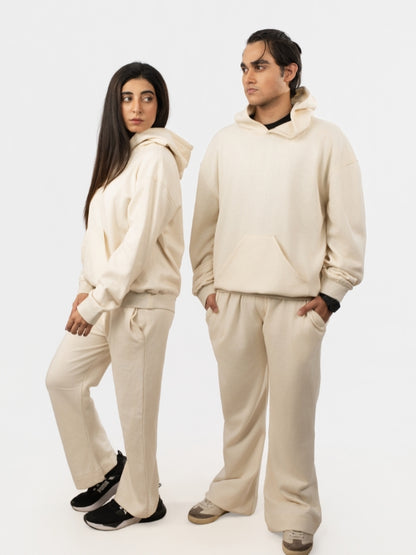 Unisex Casual Pullover Off-White Fleece Tracksuit