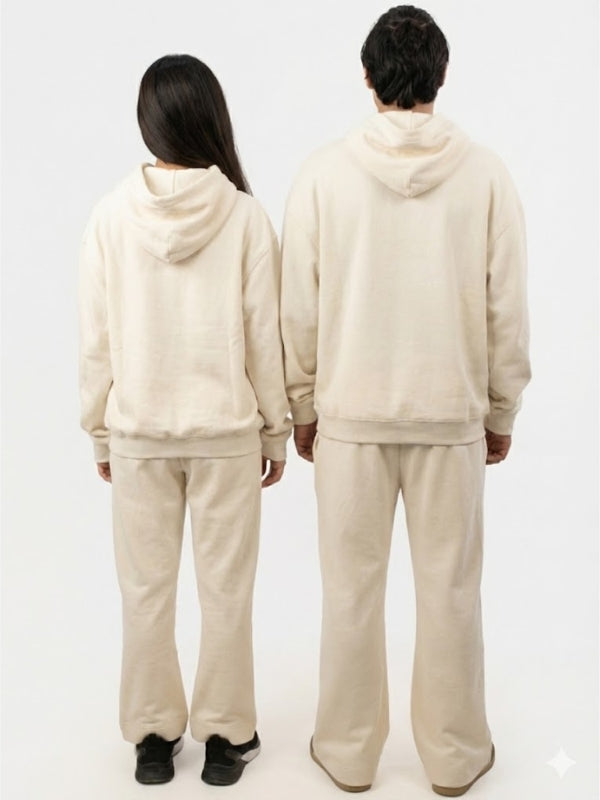 Unisex Casual Pullover Off-White Fleece Tracksuit