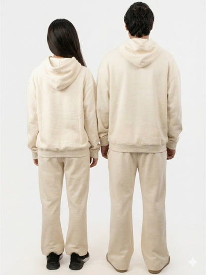 Unisex Casual Pullover Off-White Fleece Tracksuit