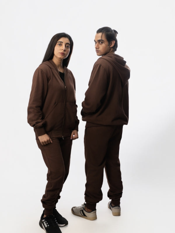 Unisex Brown Zip-Up Fleece Tracksuit