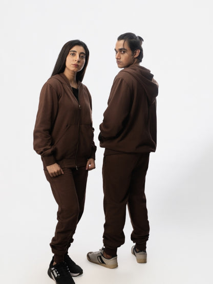 Unisex Brown Zip-Up Fleece Tracksuit