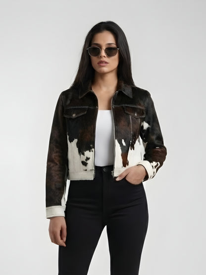 Women's Hair On Cow Print Leather Jacket