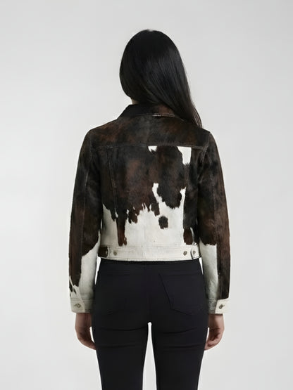 Women's Hair On Cow Print Leather Jacket
