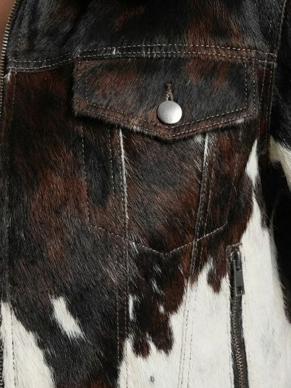Women's Hair On Cow Print Leather Jacket