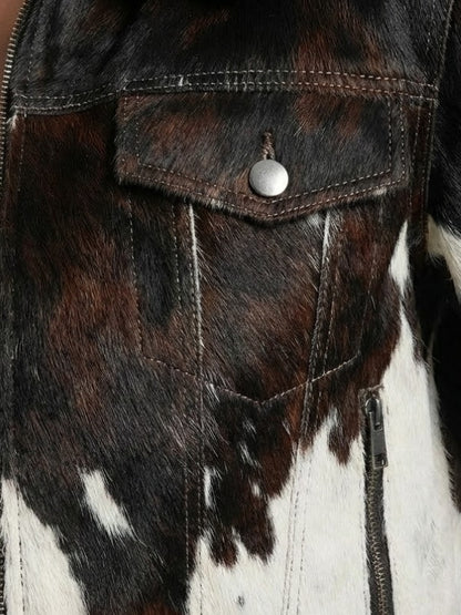 Women's Hair On Cow Print Leather Jacket