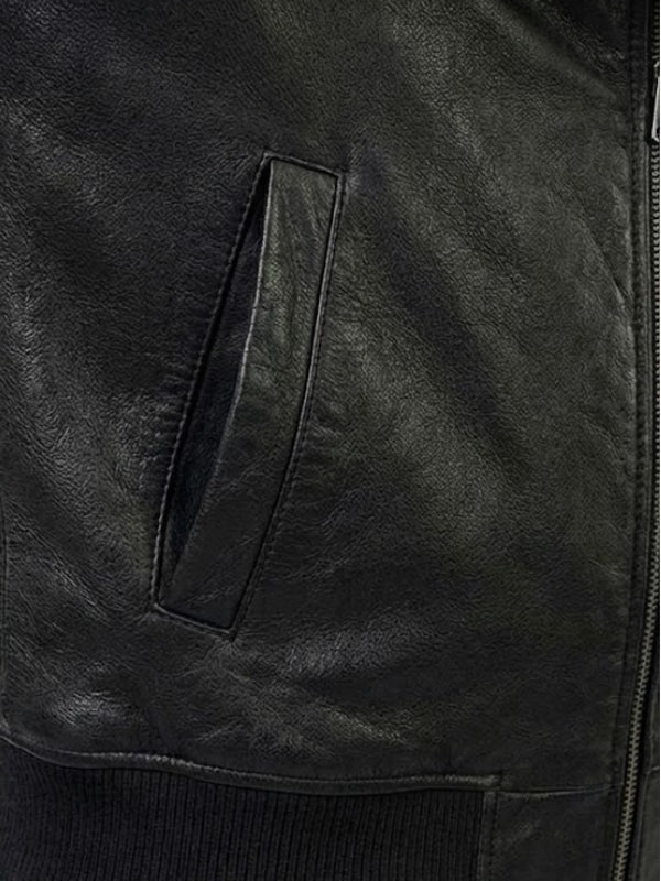 Men's Sheepskin Aviator With Fur G-1 Black Bomber Jacket