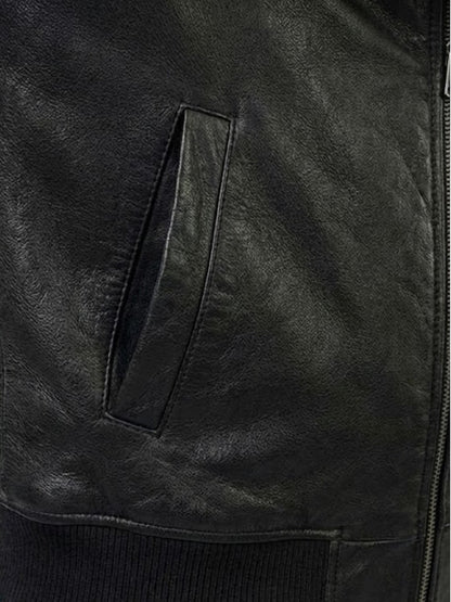 Men's Sheepskin Aviator With Fur G-1 Black Bomber Jacket