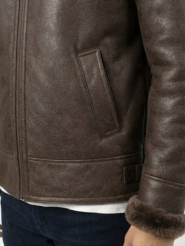 Men's Handmade Brown Shearling Bomber Leather Jacket