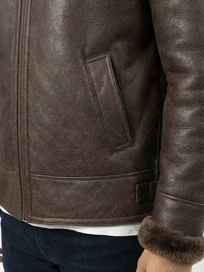 Men's Handmade Brown Shearling Bomber Leather Jacket