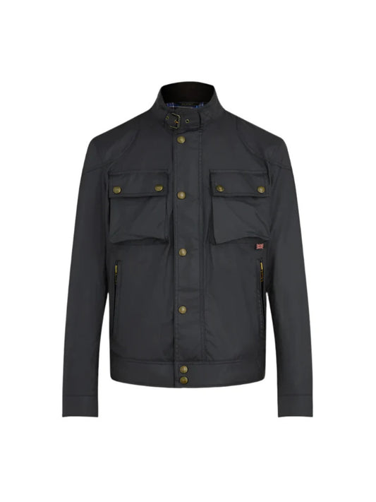 Men's Black Café Racer Real Cotton Waxed Motorcycle Jacket