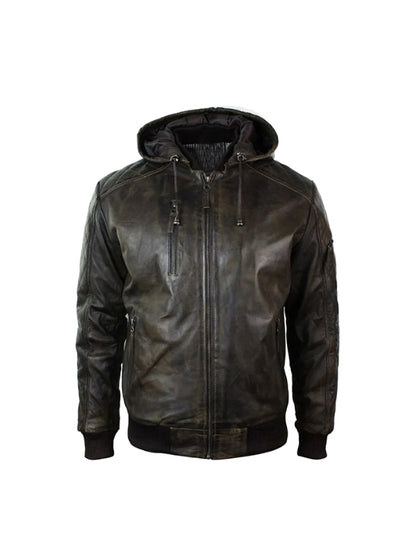Men's Dark Brown Distressed Quilted Leather Jacket