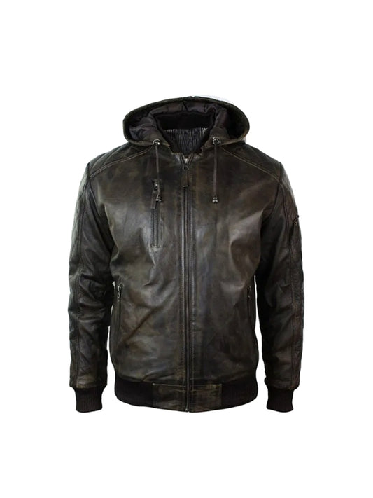 Men's Dark Brown Distressed Quilted Leather Jacket