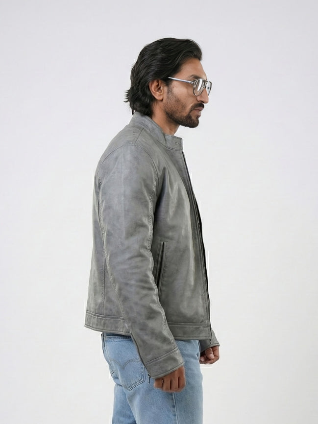 Men’s Biker Grey Leather Jacket
