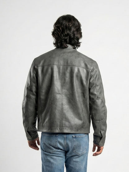 Men’s Biker Grey Leather Jacket