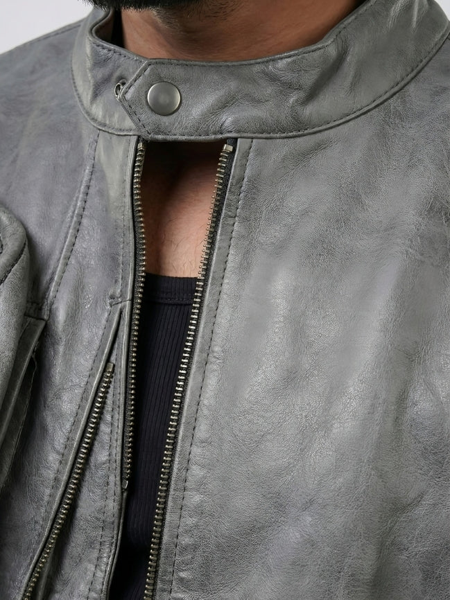 Men’s Biker Grey Leather Jacket