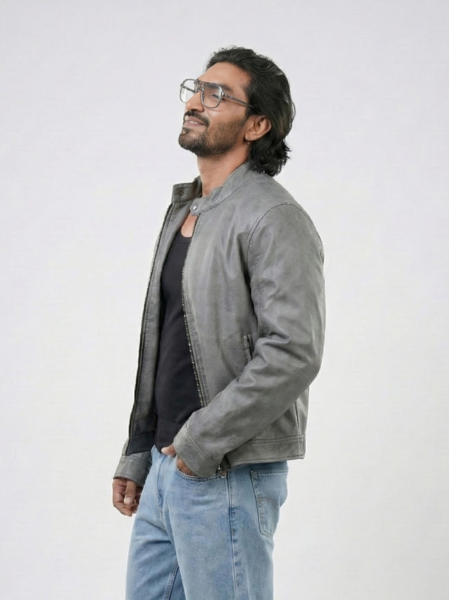 Men’s Biker Grey Leather Jacket