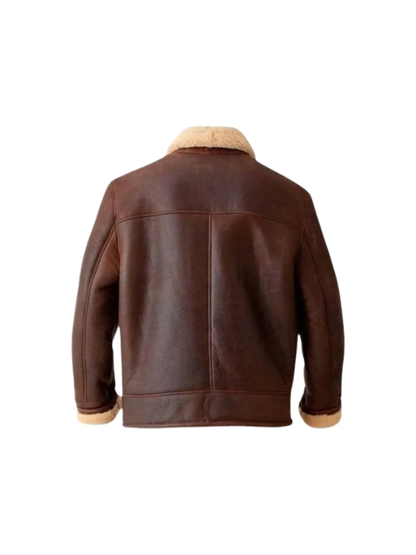 Men's Brown Aviator Genuine Sheepskin Shearling B3 Bomber Leather Jacket