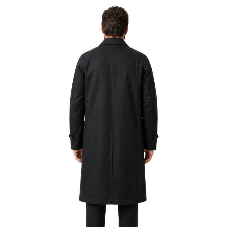 Man wearing a black coat from behind on a white background