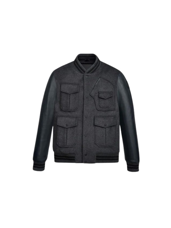 Men's Black Real Wool Viscose Lining Varsity Bomber Leather Jacket