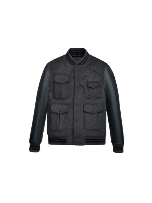 Men's Black Real Wool Viscose Lining Varsity Bomber Leather Jacket