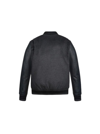 Men's Black Real Wool Viscose Lining Varsity Bomber Leather Jacket