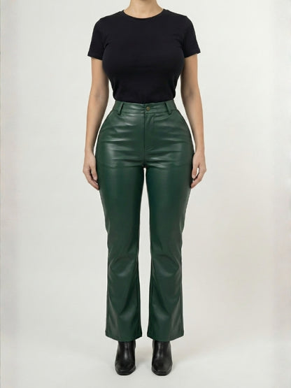 Women’s Regular Style Green Leather Pants