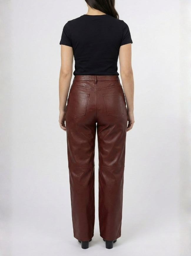 Women’s Baggy Style Maroon Leather Pant