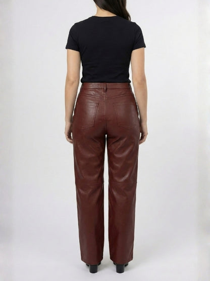 Women’s Baggy Style Maroon Leather Pant