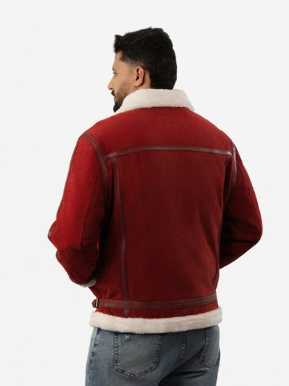 Men’s Red Suede Leather Jacket - Aviator Style