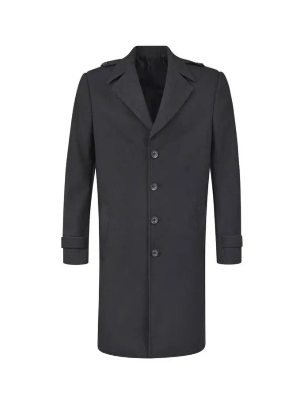 Men's Black Handmade Vintage Full-Length Wool Overcoat