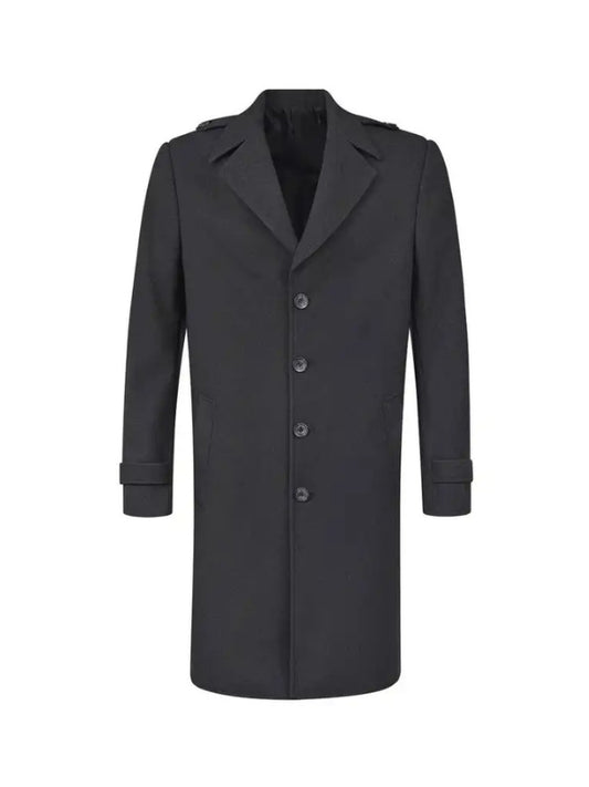 Men's Black Handmade Vintage Full-Length Wool Overcoat