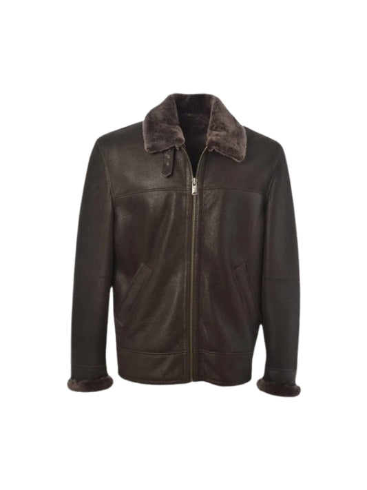 Men's Handmade Brown Shearling Bomber Leather Jacket