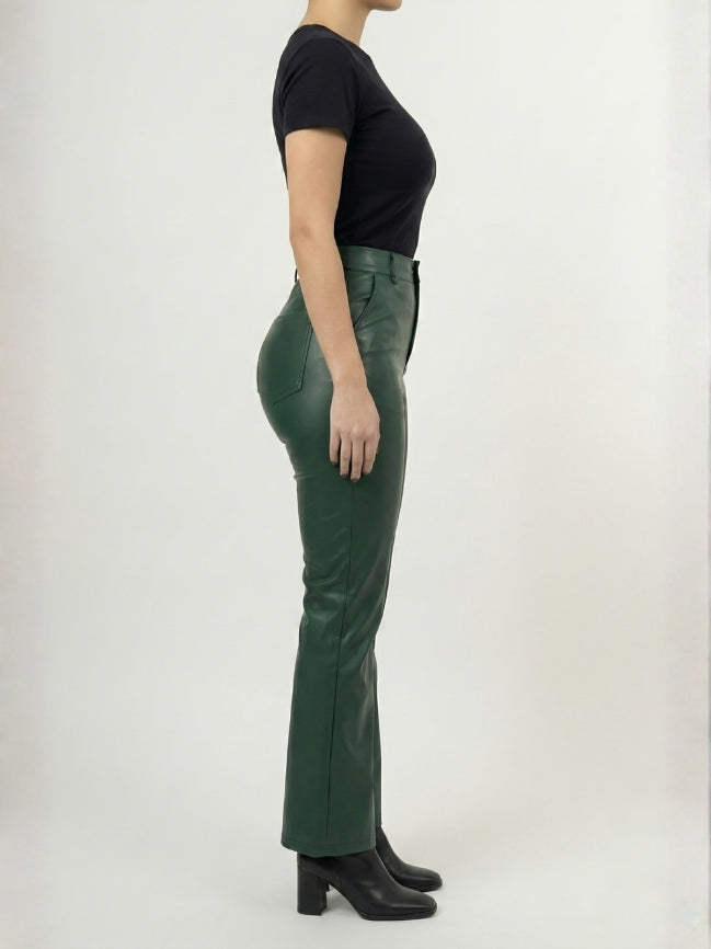 Women’s Regular Style Green Leather Pants