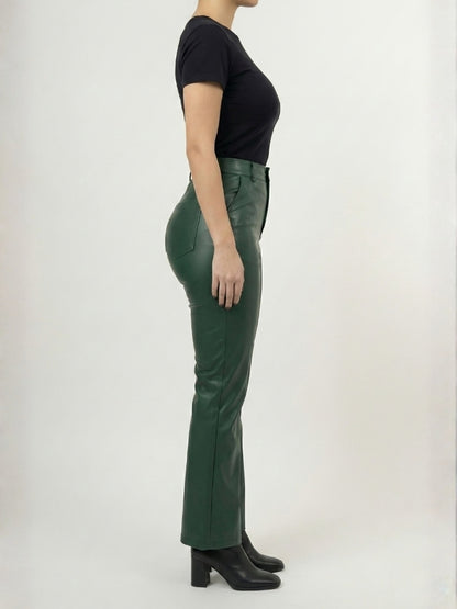 Women’s Regular Style Green Leather Pants