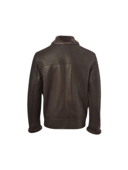 Men's Handmade Brown Shearling Bomber Leather Jacket