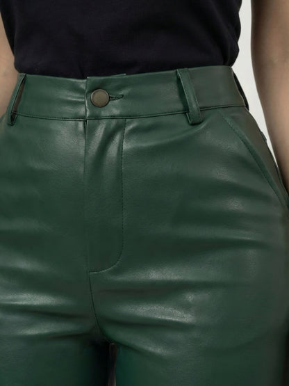 Women’s Regular Style Green Leather Pants