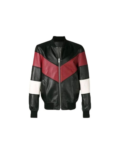 Men's Genuine Leather Multicolor Stripe Motorcycle Bomber Leather Jacket