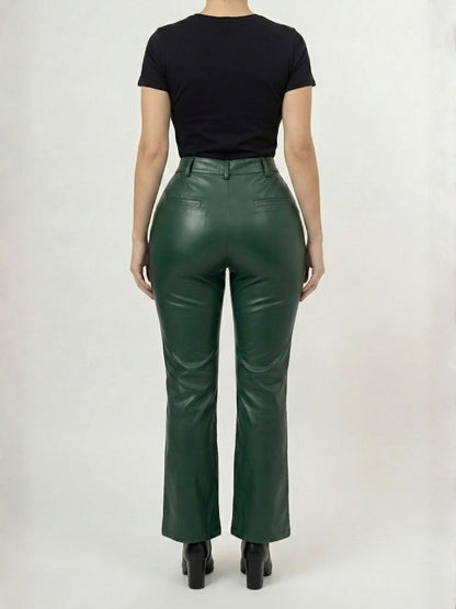 Women’s Regular Style Green Leather Pants