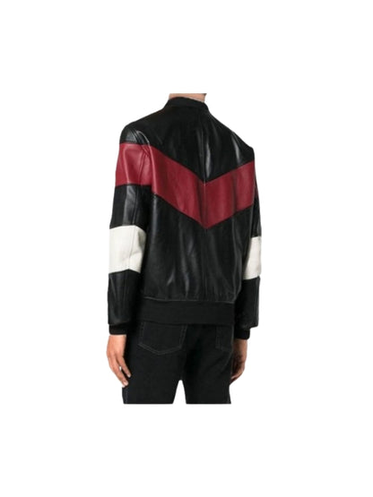 Men's Genuine Leather Multicolor Stripe Motorcycle Bomber Leather Jacket