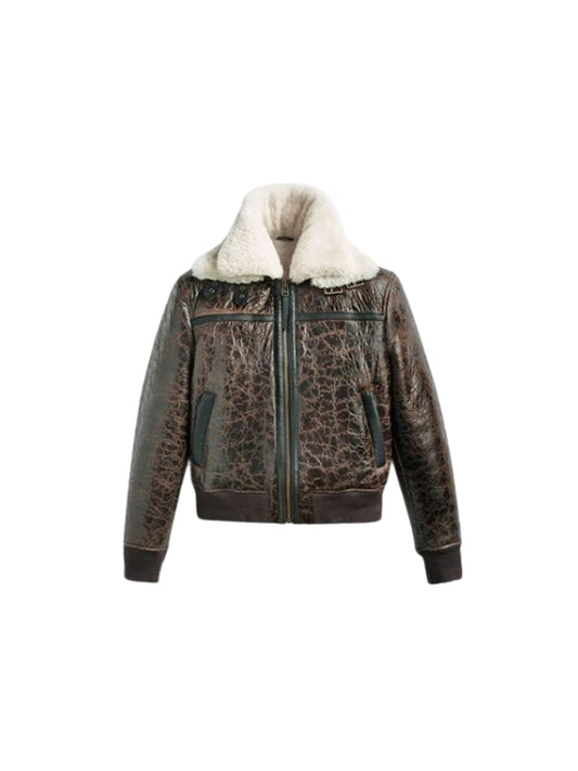 Men's Brown Shearling Raf Aviator Bomber Leather Jacket