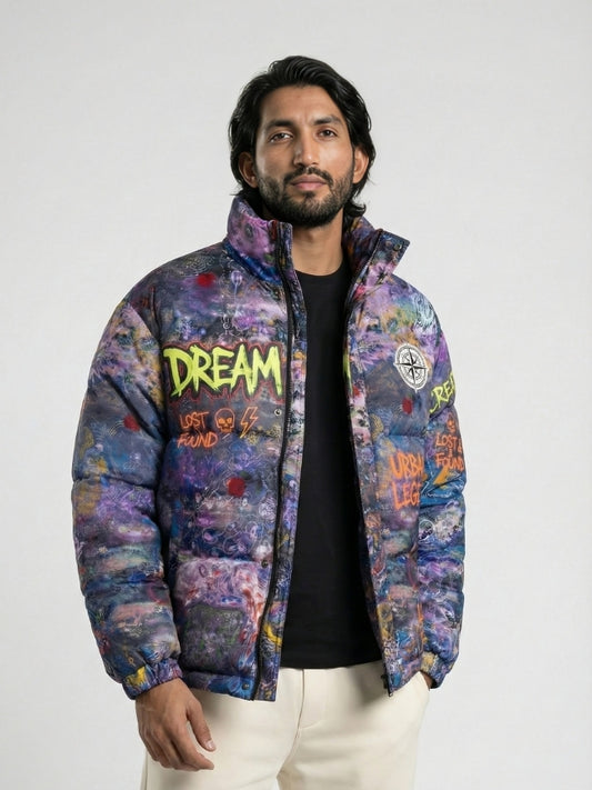 Multicoloured Printed Puffer Jacket - Urban Myth