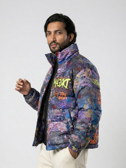 Multicoloured Printed Puffer Jacket - Urban Myth