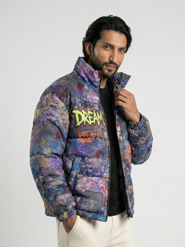 Multicoloured Printed Puffer Jacket - Urban Myth